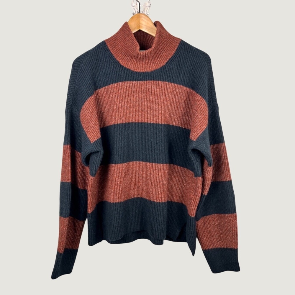 Abercrombie & Fitch Sweater S Orange Grey Striped Mock Neck Oversized Pullover